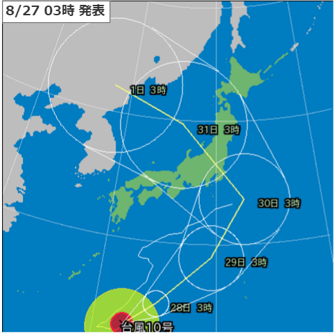 27日3時台風10号進路予測